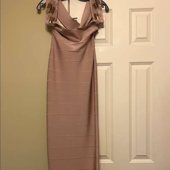 Herve Leger Elegant Blush Hand Beaded Evening Dress